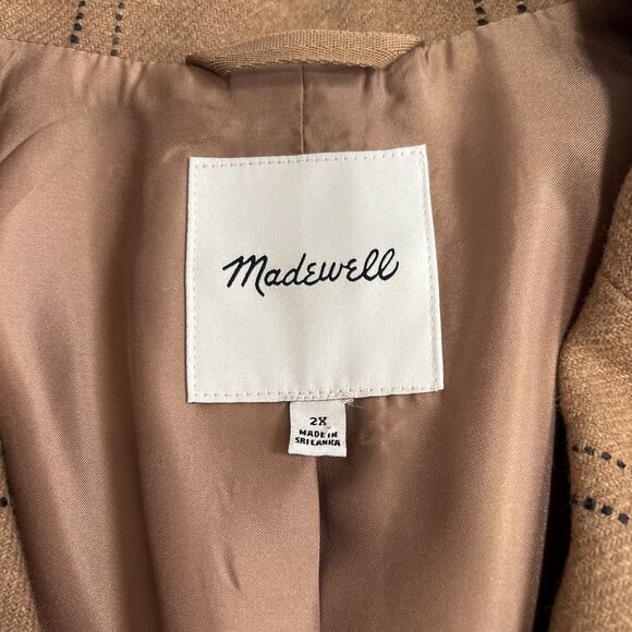 Madewell Larsen Wool Windowpane Blazer Women's 2X Camel Tan Office Academia EUC - Picture 5 of 10